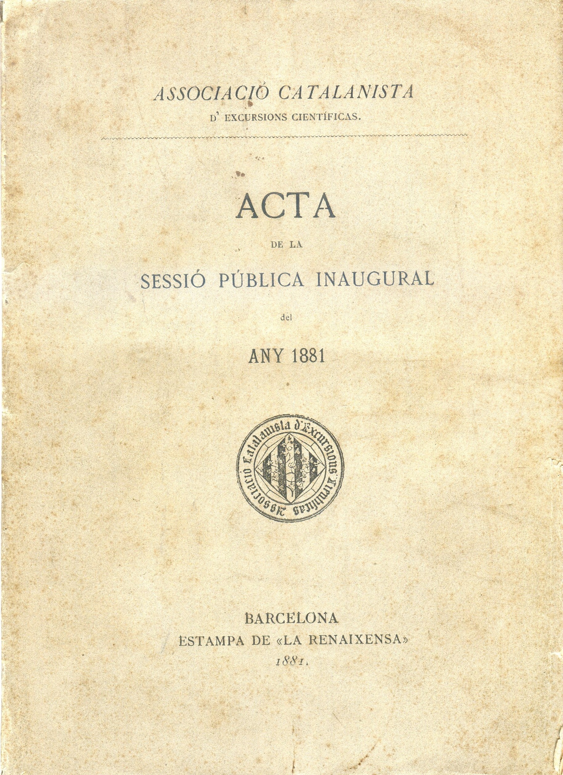 Acta de la sessió pública inaugural del any 1881 - Portada